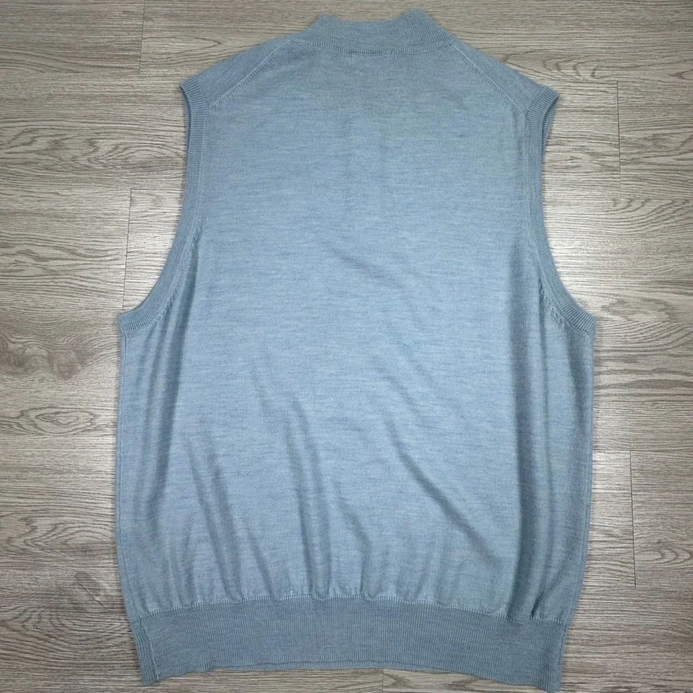 Peter Millar Mens Sweater Vest Quarter‎ Zip Light Blue Large 100% Merino Wool